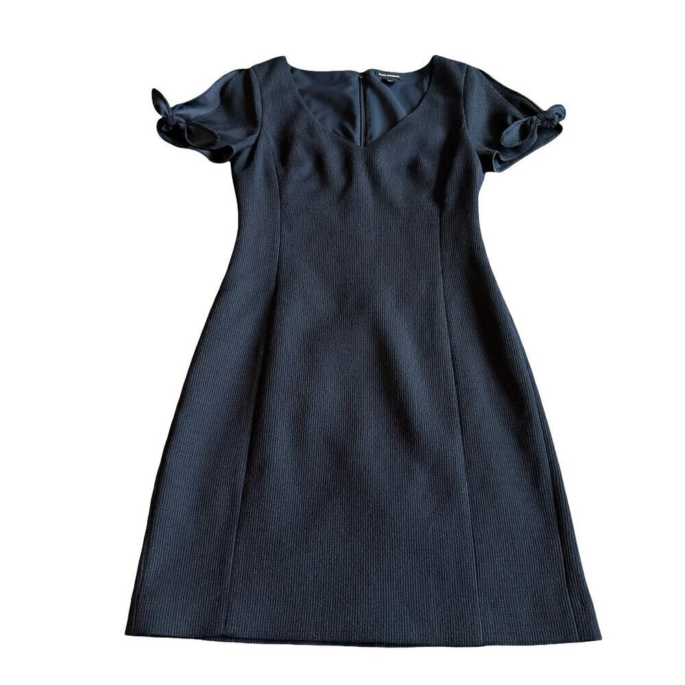 Club Monaco Navy Blue Sheath Dress Textured Fabric Short Bow Sleeves Size 4